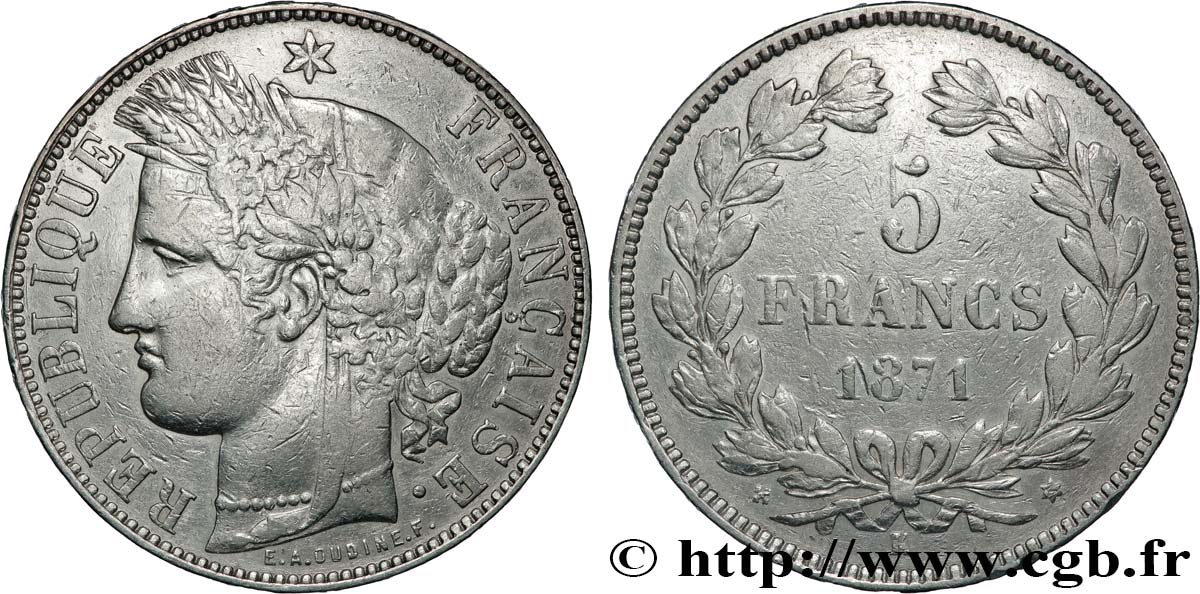 5 francs Cérès, sans légende 1871 Bordeaux F.332/8 S 