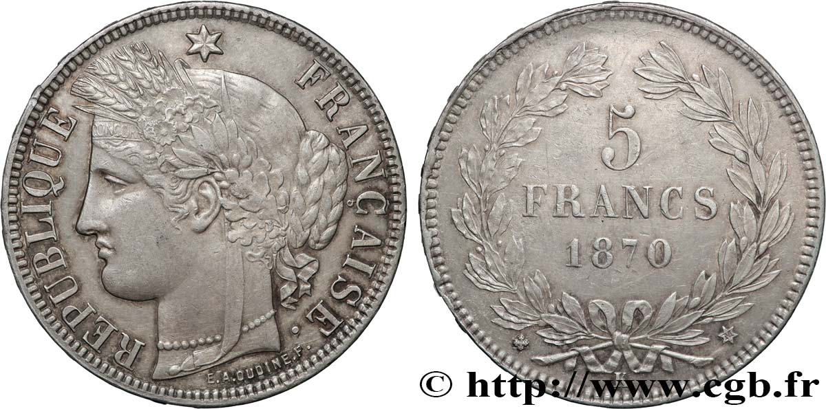 5 francs Cérès, sans légende 1870 Bordeaux F.332/4 MBC+ 