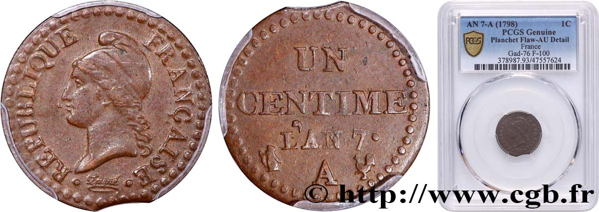 Un centime Dupré, grand 7 1799 Paris F.100/16 TTB+ PCGS