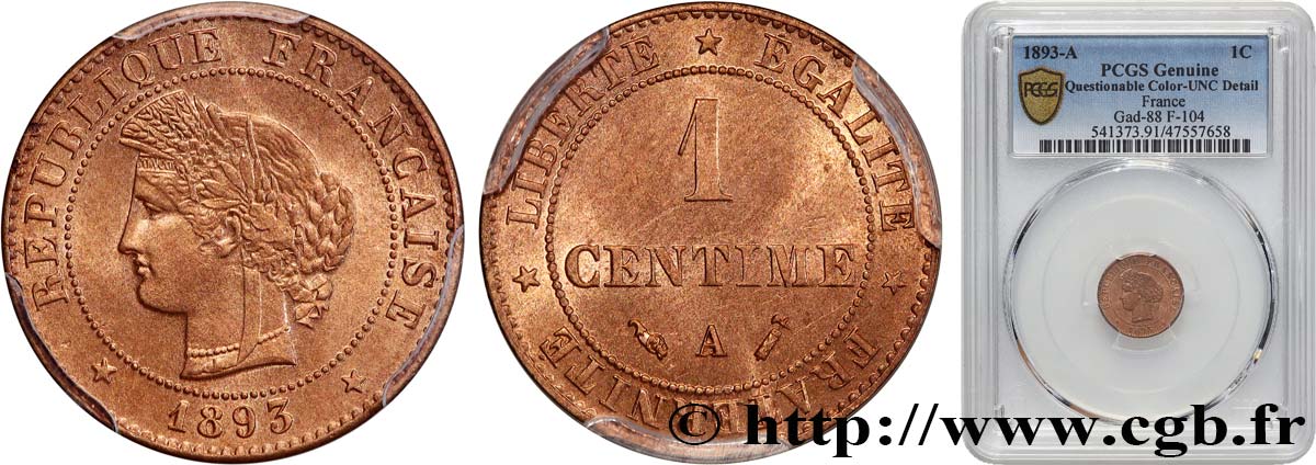 1 centime Cérès 1893 Paris F.104/20 MS PCGS