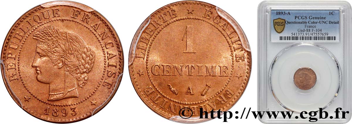 1 centime Cérès 1893 Paris F.104/20 SUP+ PCGS