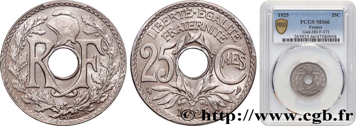 25 centimes Lindauer 1925  F.171/9 FDC66 PCGS