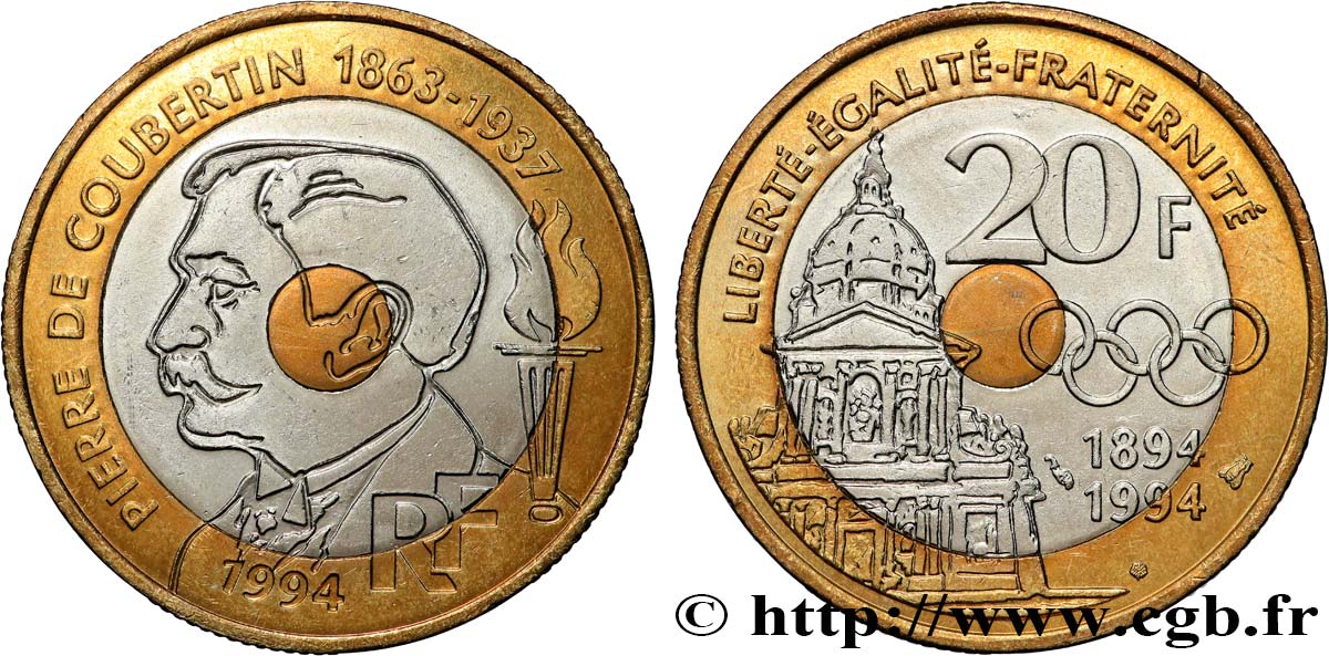 20 francs Pierre de Coubertin 1994 Pessac F.405/2 SPL+ 