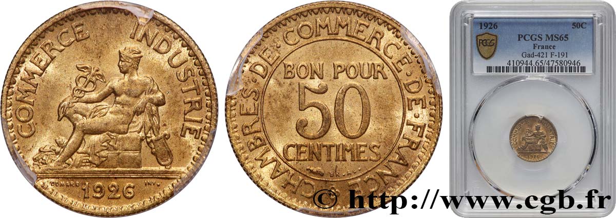 50 centimes Chambres de Commerce 1926 Paris F.191/8 FDC65 PCGS