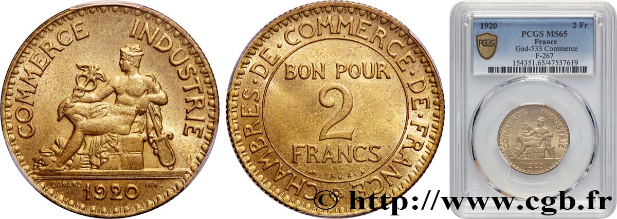 2 francs Chambres de Commerce 1920  F.267/2 MS65 PCGS