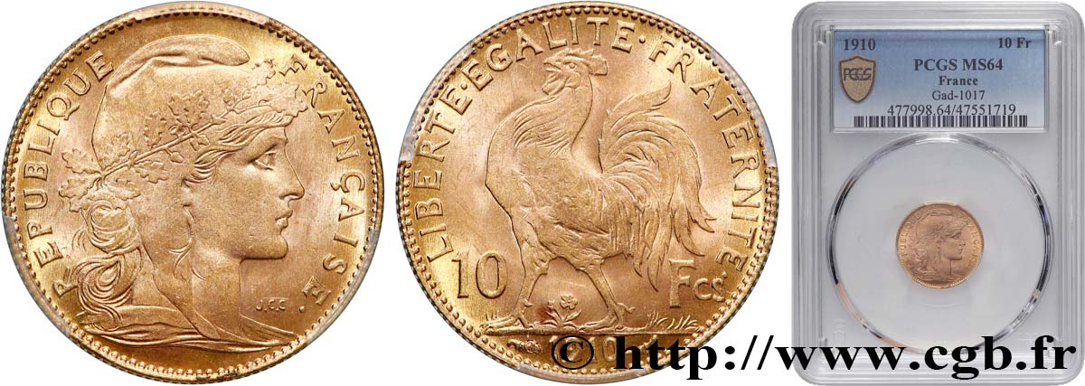 10 francs Coq 1910 Paris F.509/11 SPL64 PCGS