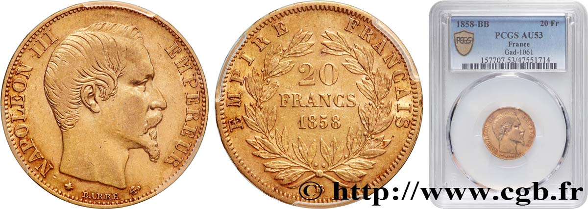 20 francs or Napoléon III, tête nue 1858 Strasbourg F.531/14 TTB53 PCGS