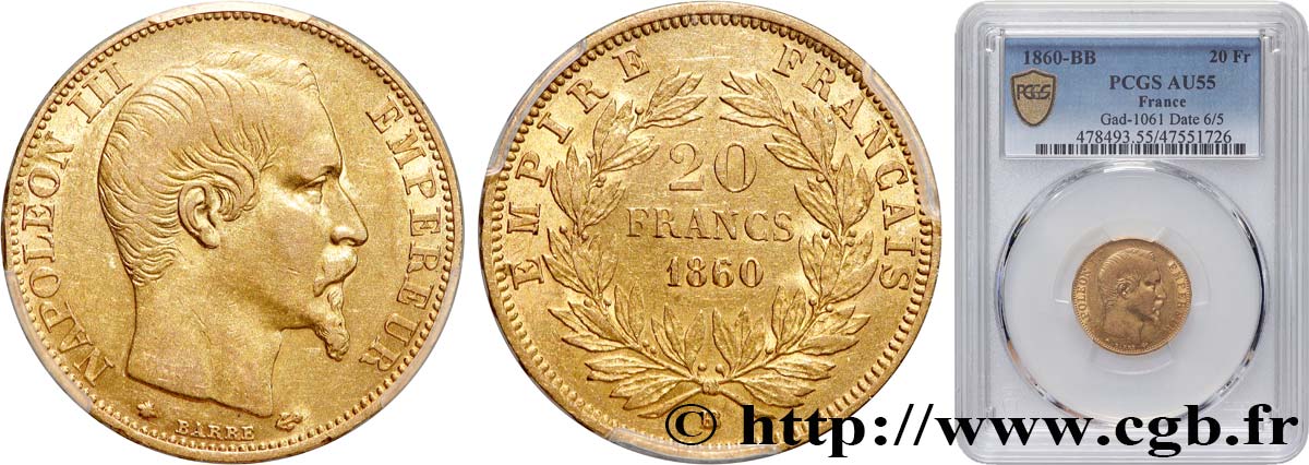 20 francs or Napoléon III, tête nue 1860 Strasbourg F.531/19 SUP55 PCGS