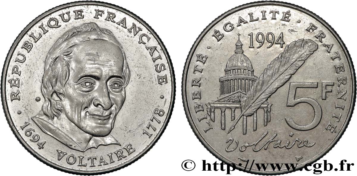 5 francs Voltaire 1994  F.344/2 VZ 
