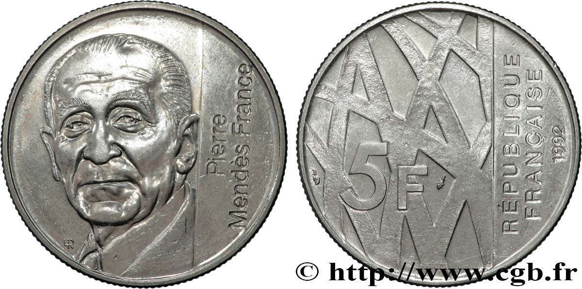 5 francs Mendès-France 1992  F.343/2 SPL 