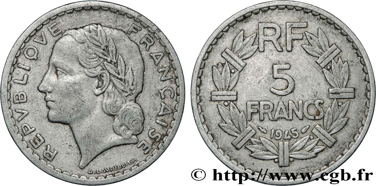 5 francs Lavrillier, aluminium 1945 Beaumont-Le-Roger F.339/4 SS 