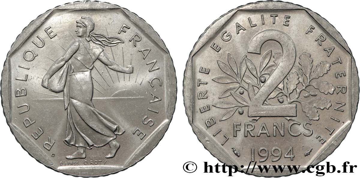 2 francs Semeuse, nickel, différent dauphin 1994 Pessac F.272/21 SUP62 