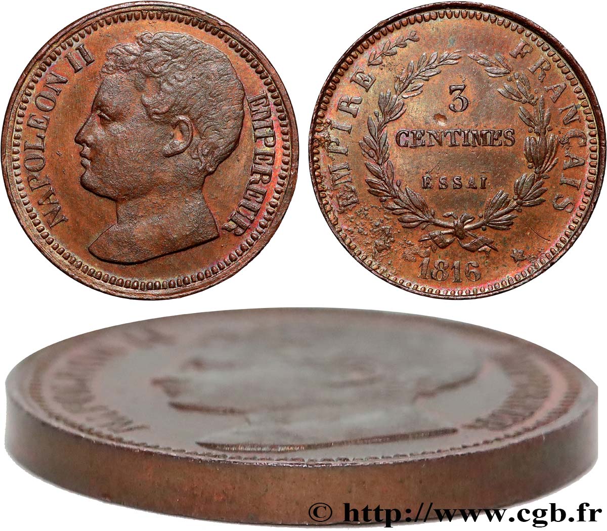 Essai de 3 centimes en bronze 1816  VG.2414  EBC 
