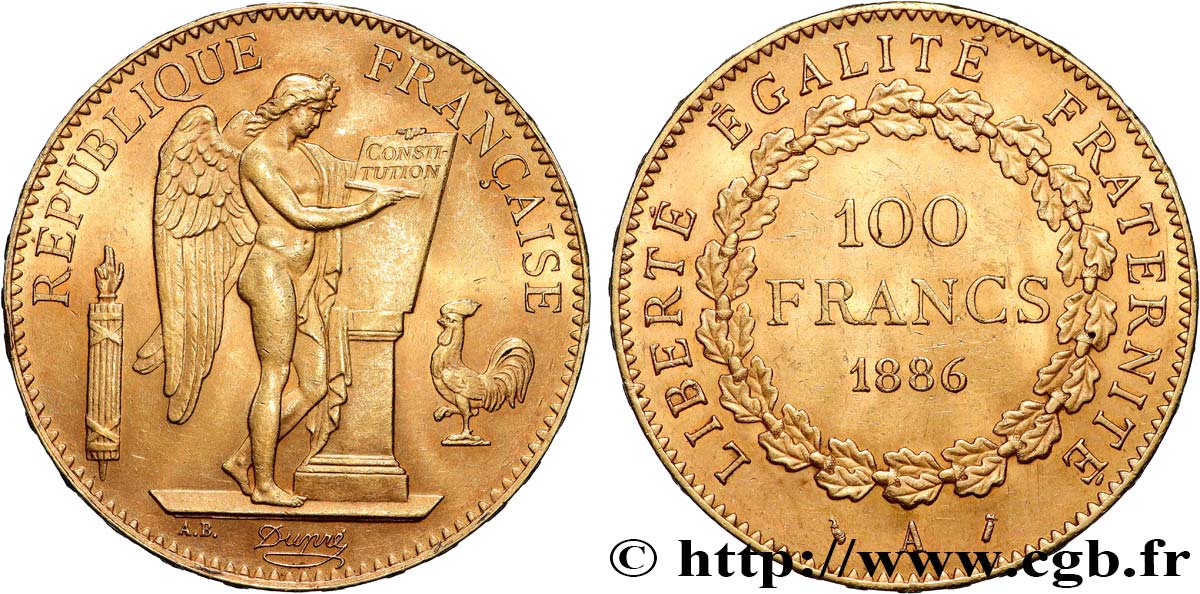 100 francs or Génie, tranche inscrite en relief Dieu protège la France 1886 Paris F.552/7 SUP60 