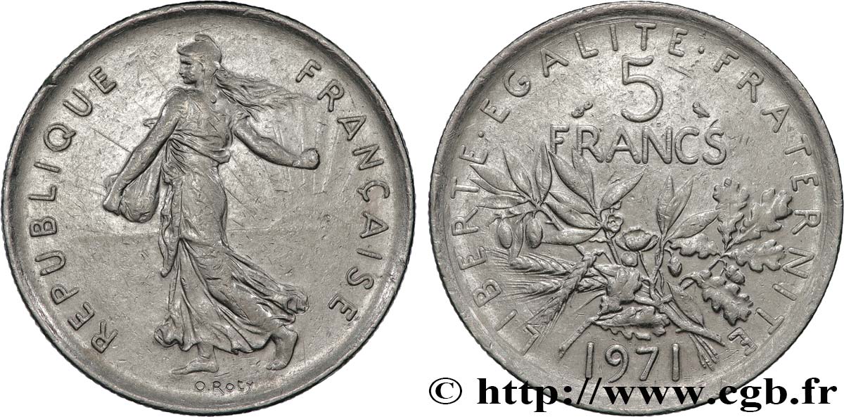 5 francs Semeuse, nickel 1971 Paris F.341/3 AU 