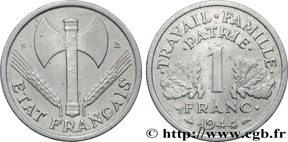 1 franc Francisque, légère, petit c 1944 Castelsarrasin F.223/8 BC 