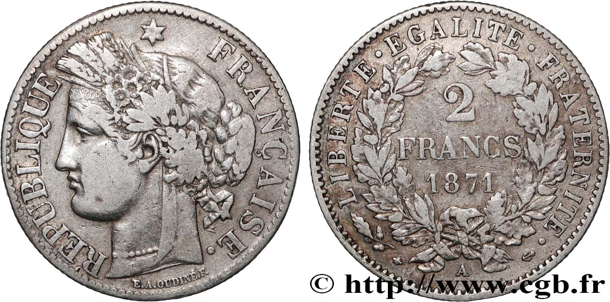 2 francs Cérès, avec légende 1871 Paris F.265/4 TB 