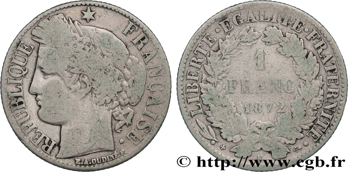 1 franc Cérès, IIIe République 1872 Bordeaux F.216/6 q.MB 