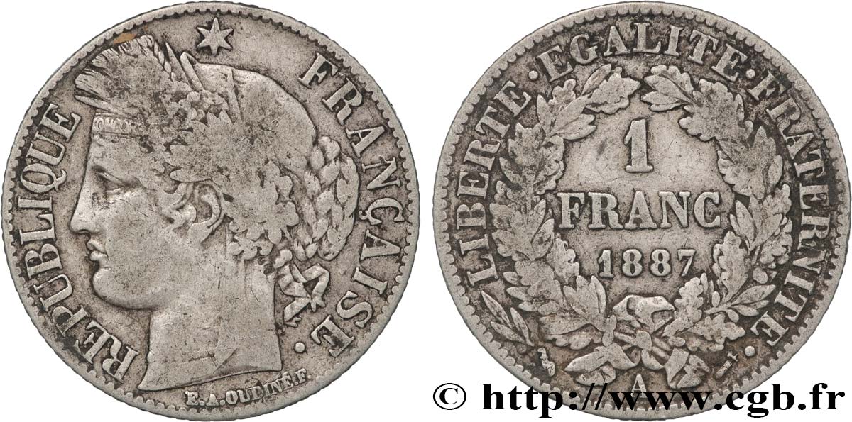 1 franc Cérès, IIIe République 1887 Paris F.216/9 S 