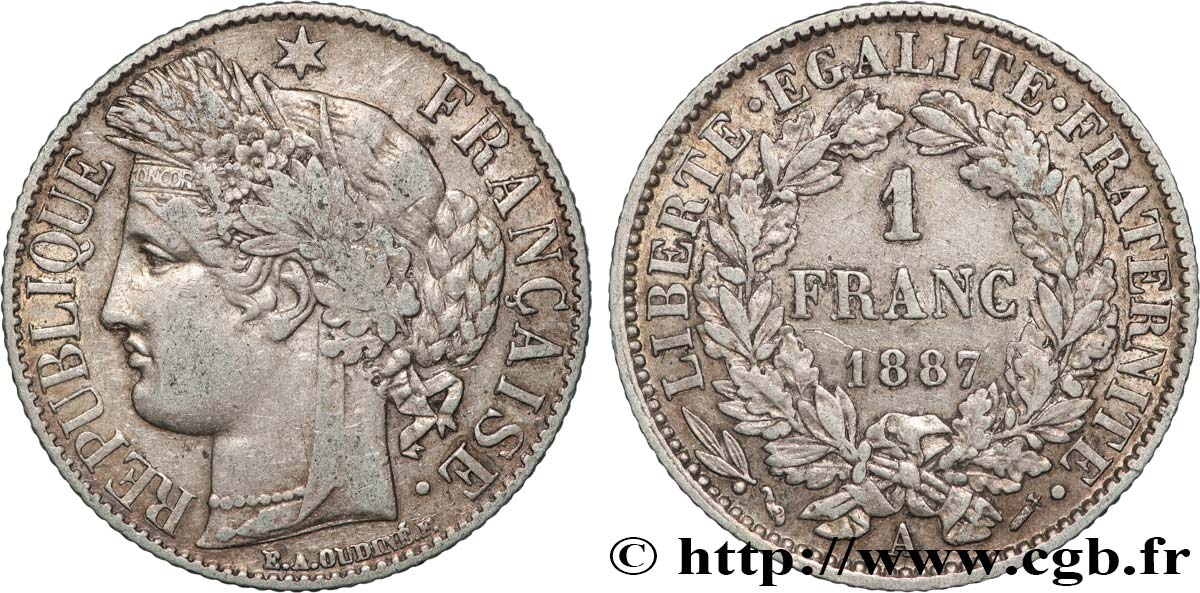 1 franc Cérès, IIIe République 1887 Paris F.216/9 TB 