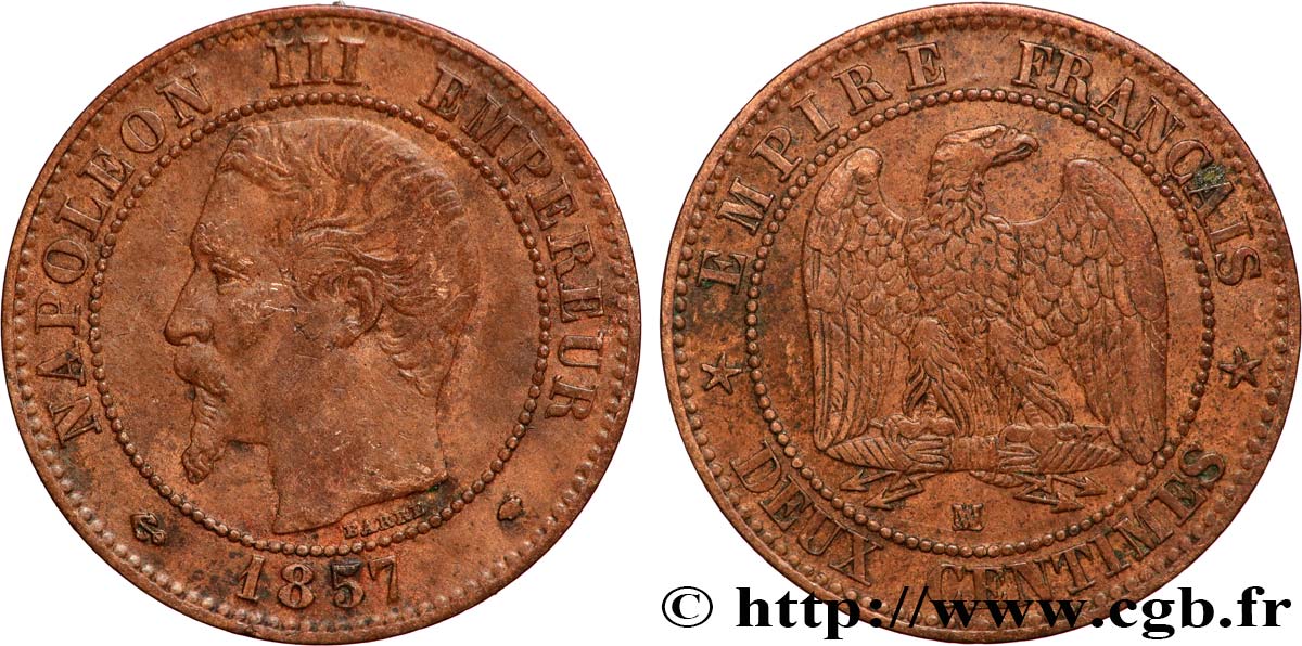 Deux centimes Napoléon III, tête nue 1857 Marseille F.107/50 S 