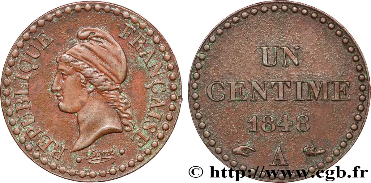 Un centime Dupré, IIe République 1848 Paris F.101/1 TTB+ 