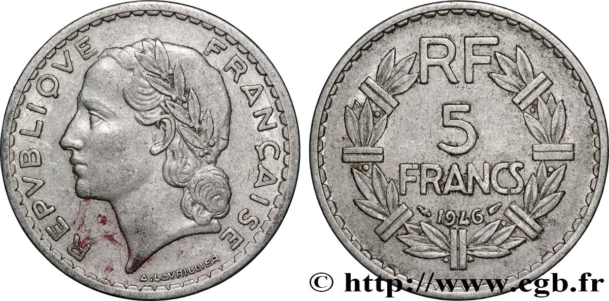 5 francs Lavrillier, aluminium 1946  F.339/6 VF 