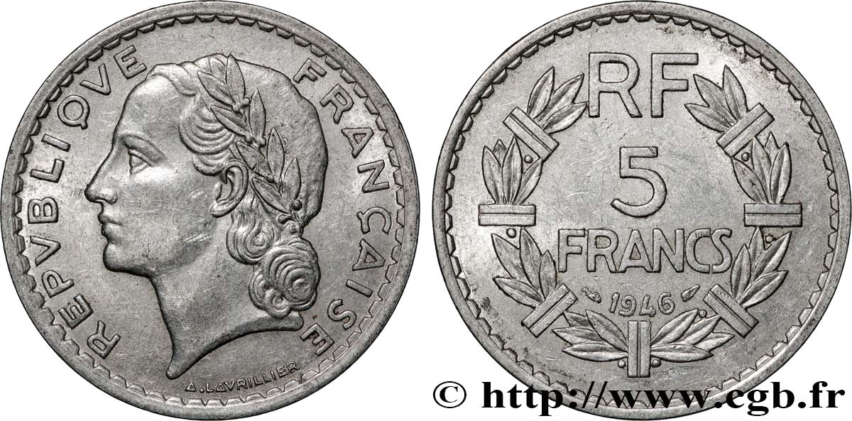 5 francs Lavrillier, aluminium 1946  F.339/6 BB 