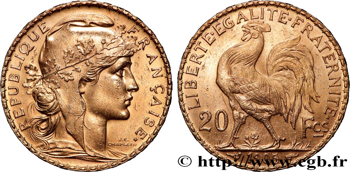 20 francs or Coq, Dieu protège la France 1905 Paris F.534/10 SUP 