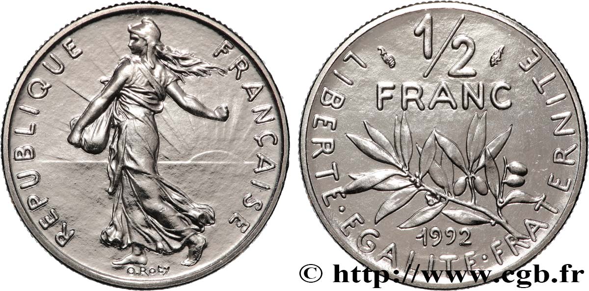 1/2 franc Semeuse, BU (Brillant Universel), frappe médaille 1992 Pessac F.198/33 MS 