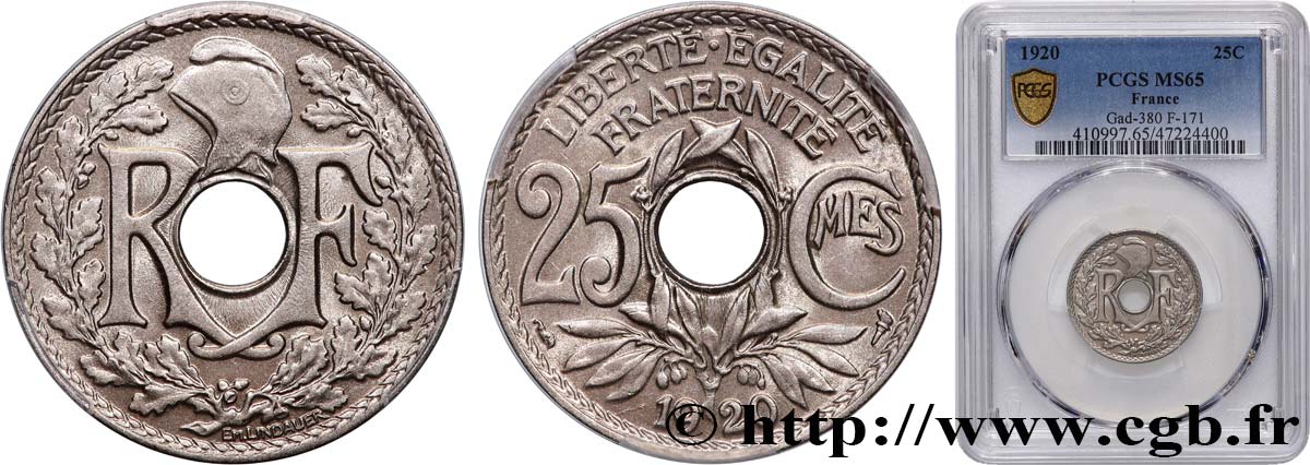 25 centimes Lindauer 1920  F.171/4 FDC65 PCGS