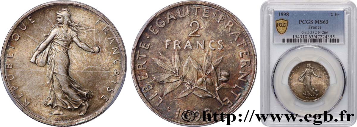 2 francs Semeuse 1898  F.266/1 SPL63 PCGS