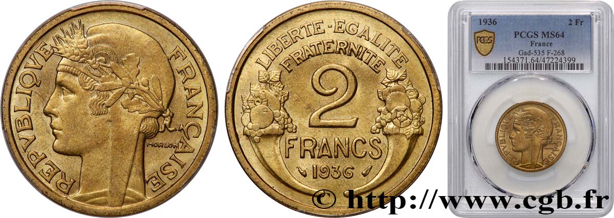 2 francs Morlon 1936  F.268/9 SPL64 PCGS