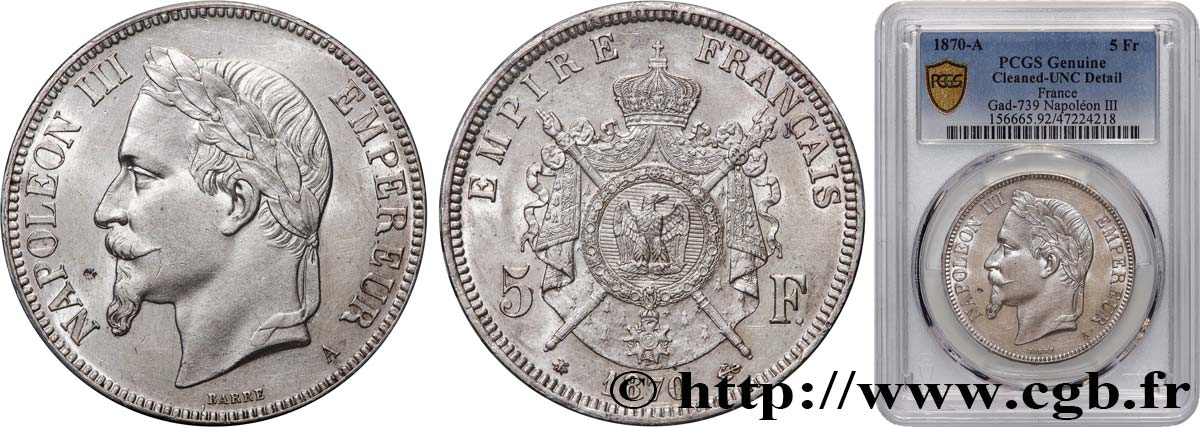 5 francs Napoléon III, tête laurée 1870 Paris F.331/16 SUP+ PCGS