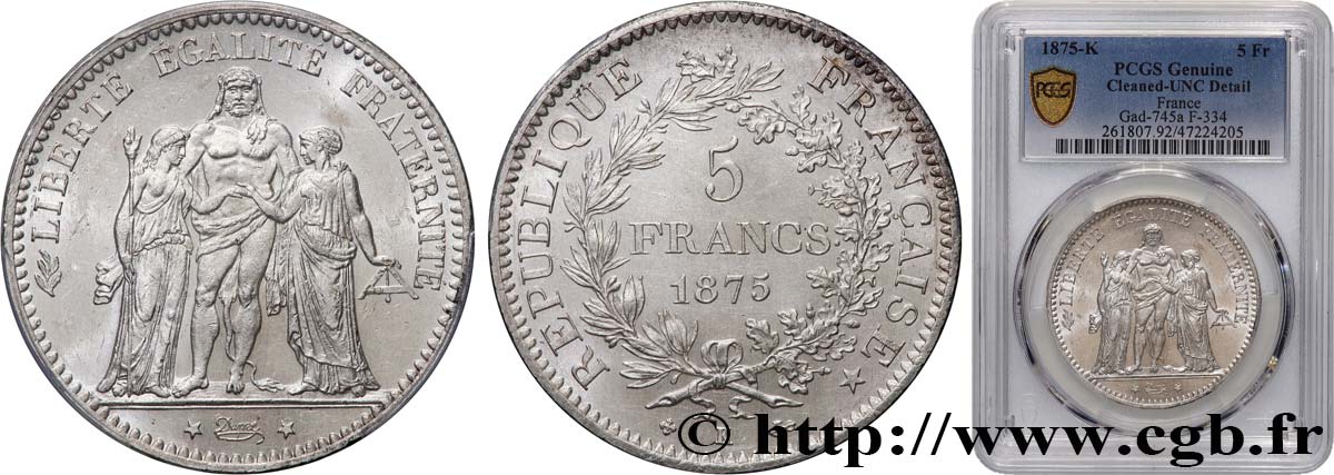 5 francs Hercule 1875 Bordeaux F.334/16 EBC+ PCGS