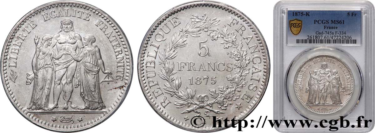 5 francs Hercule 1875 Bordeaux F.334/16 SUP61 PCGS