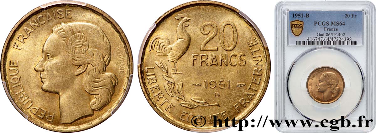 20 francs G. Guiraud 1951 Beaumont-Le-Roger F.402/8 fST64 PCGS