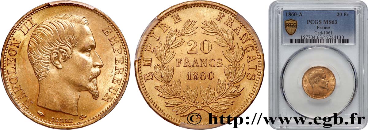 20 francs or Napoléon III, tête nue 1860 Paris F.531/18 SPL63 PCGS