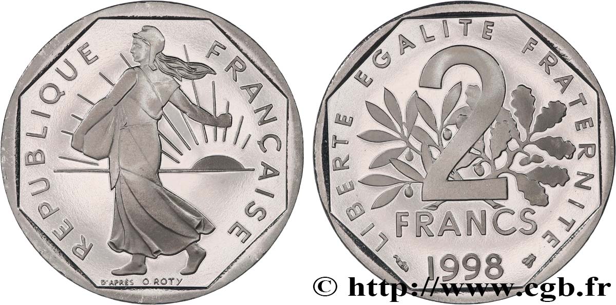 2 francs Semeuse, nickel, BE (Belle Épreuve) 1998 Pessac F.272/26 var. ST 