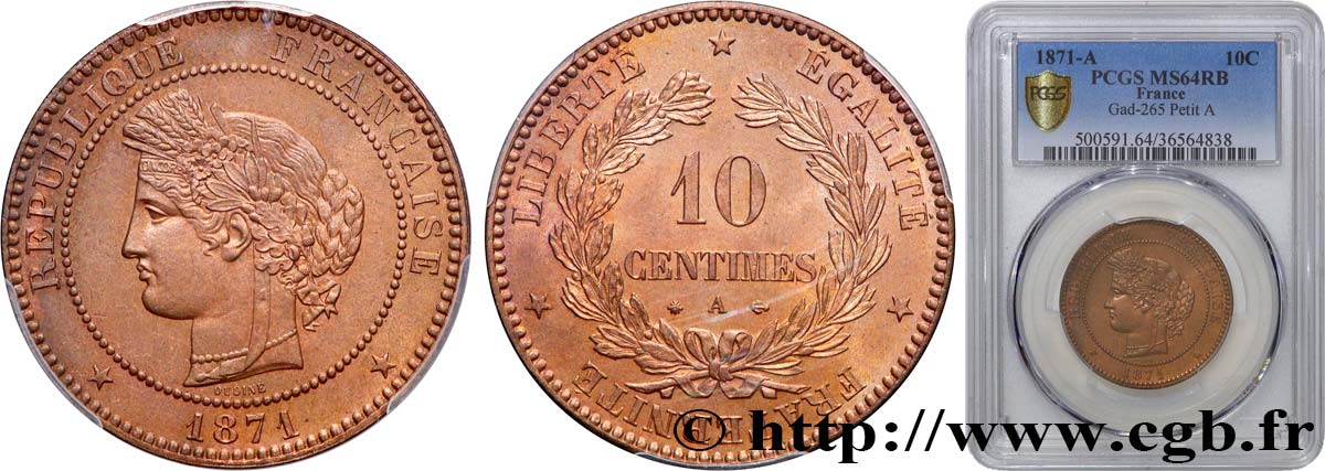 10 centimes Cérès 1871 Paris F.135/6 SPL64 PCGS