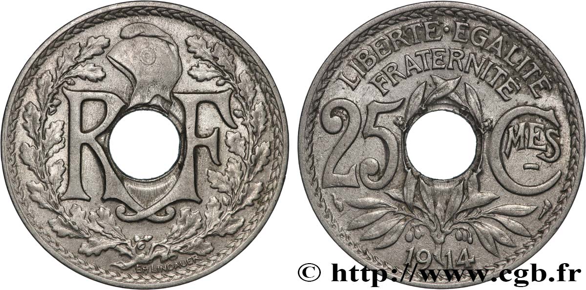 25 centimes Lindauer, Cmes souligné 1914  F.170/2 XF 