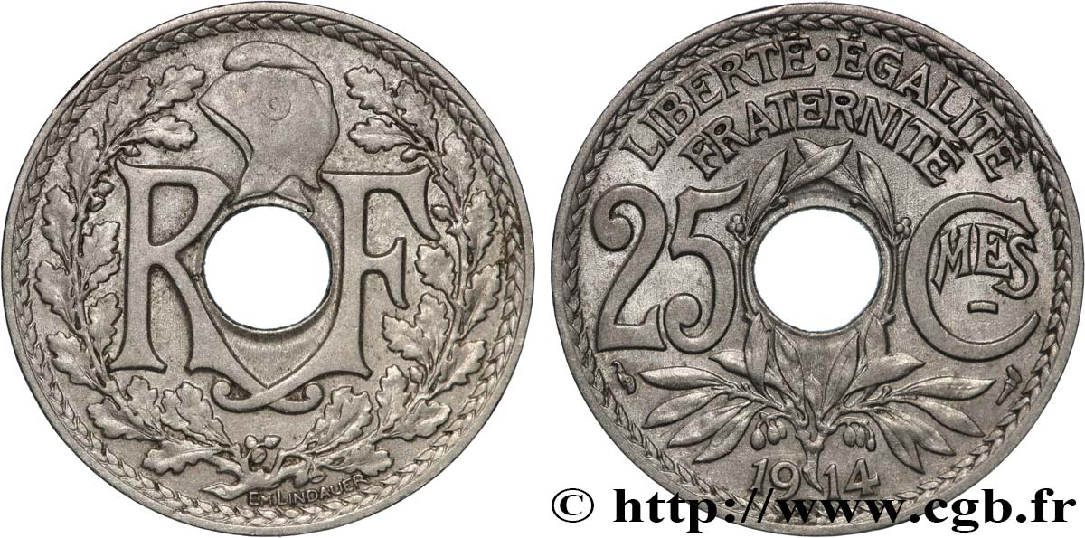 25 centimes Lindauer, Cmes souligné 1914  F.170/2 XF 