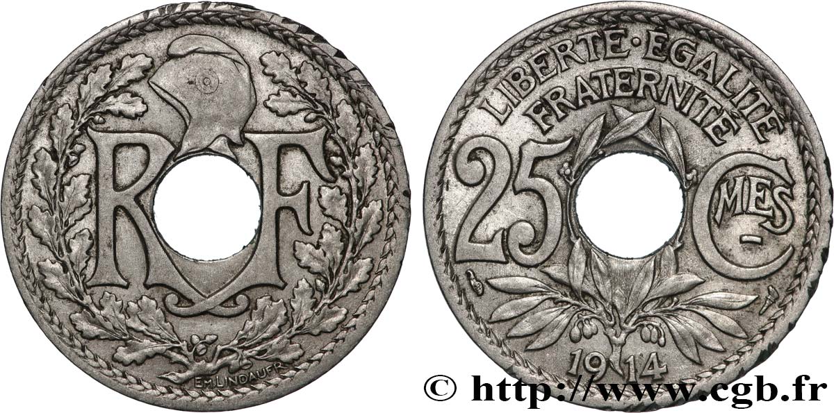 25 centimes Lindauer, Cmes souligné 1914  F.170/2 AU 