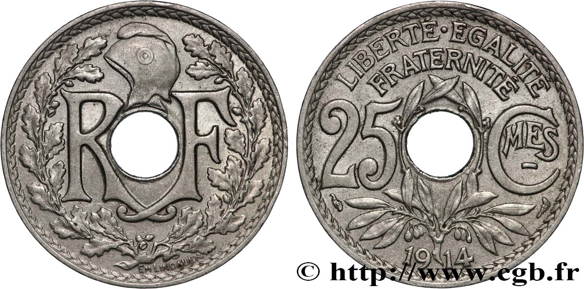 25 centimes Lindauer, Cmes souligné 1914  F.170/2 AU 