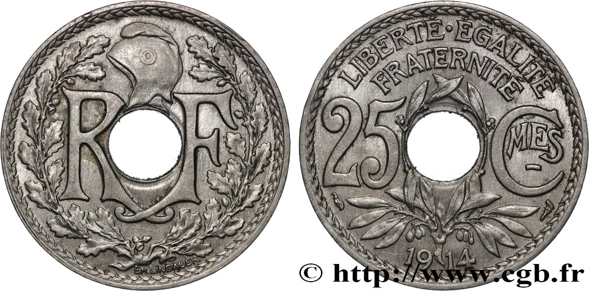 25 centimes Lindauer, Cmes souligné 1914  F.170/2 AU 