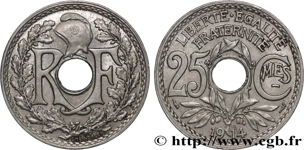 25 centimes Lindauer, Cmes souligné 1914  F.170/2 AU 