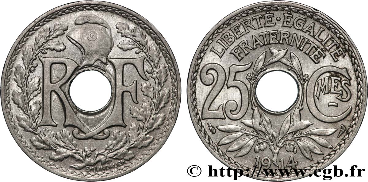 25 centimes Lindauer, Cmes souligné 1914  F.170/2 AU 