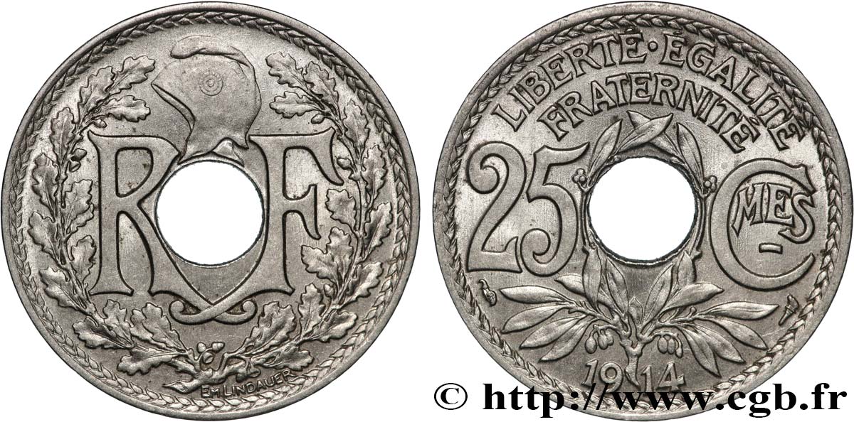 25 centimes Lindauer, Cmes souligné 1914  F.170/2 AU 