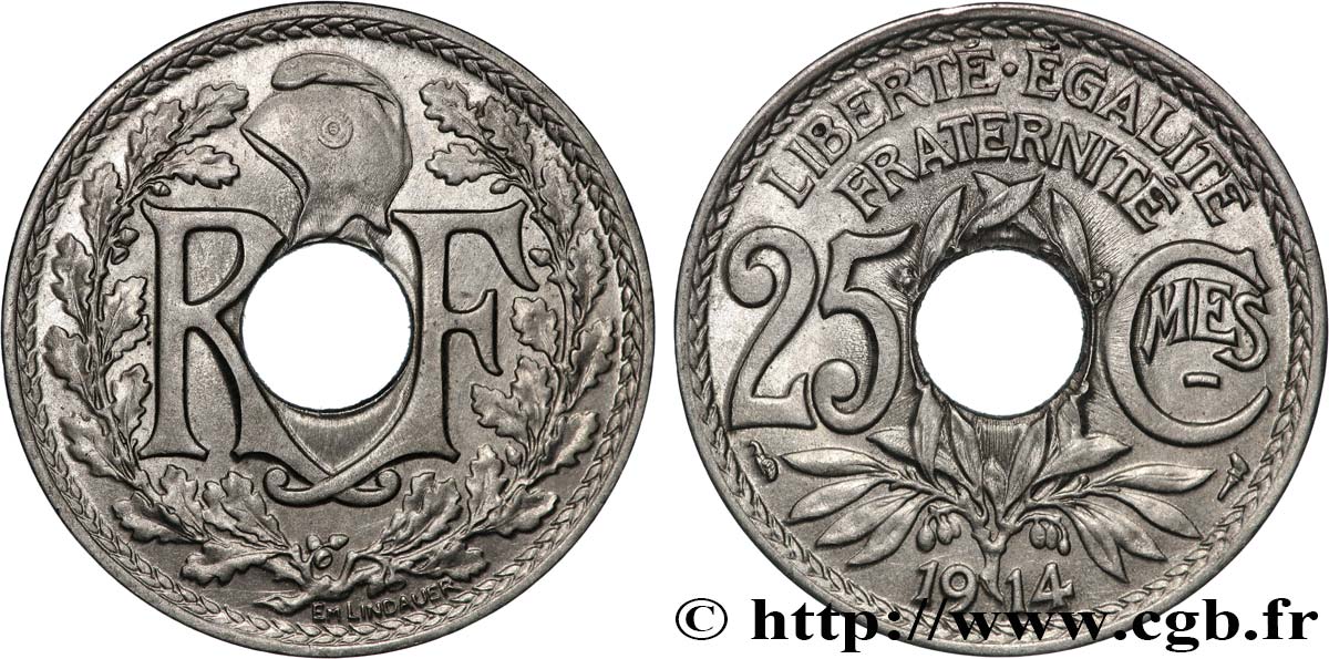 25 centimes Lindauer, Cmes souligné 1914  F.170/2 AU 