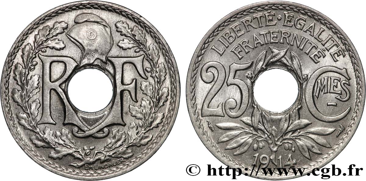 25 centimes Lindauer, Cmes souligné 1914  F.170/2 AU 